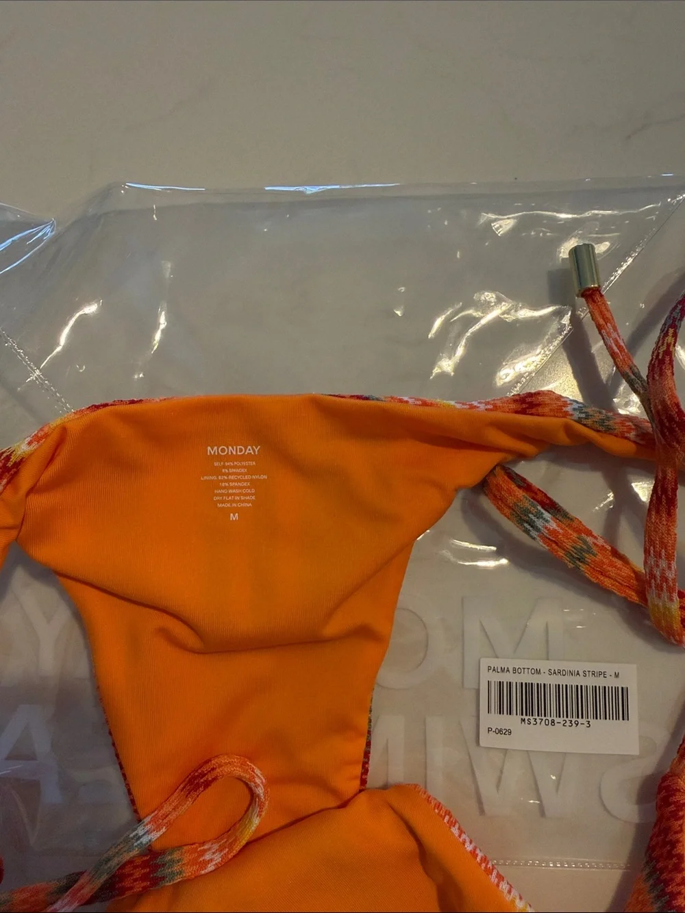 Monday Swimwear Orange Multi-Stripe Bikini Bottom